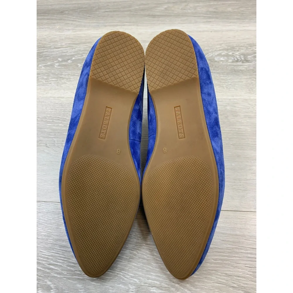 Talbots Ryan Blue Suede Chain Link Pointed Toe Loafers Flats Women's 8 Shoes
